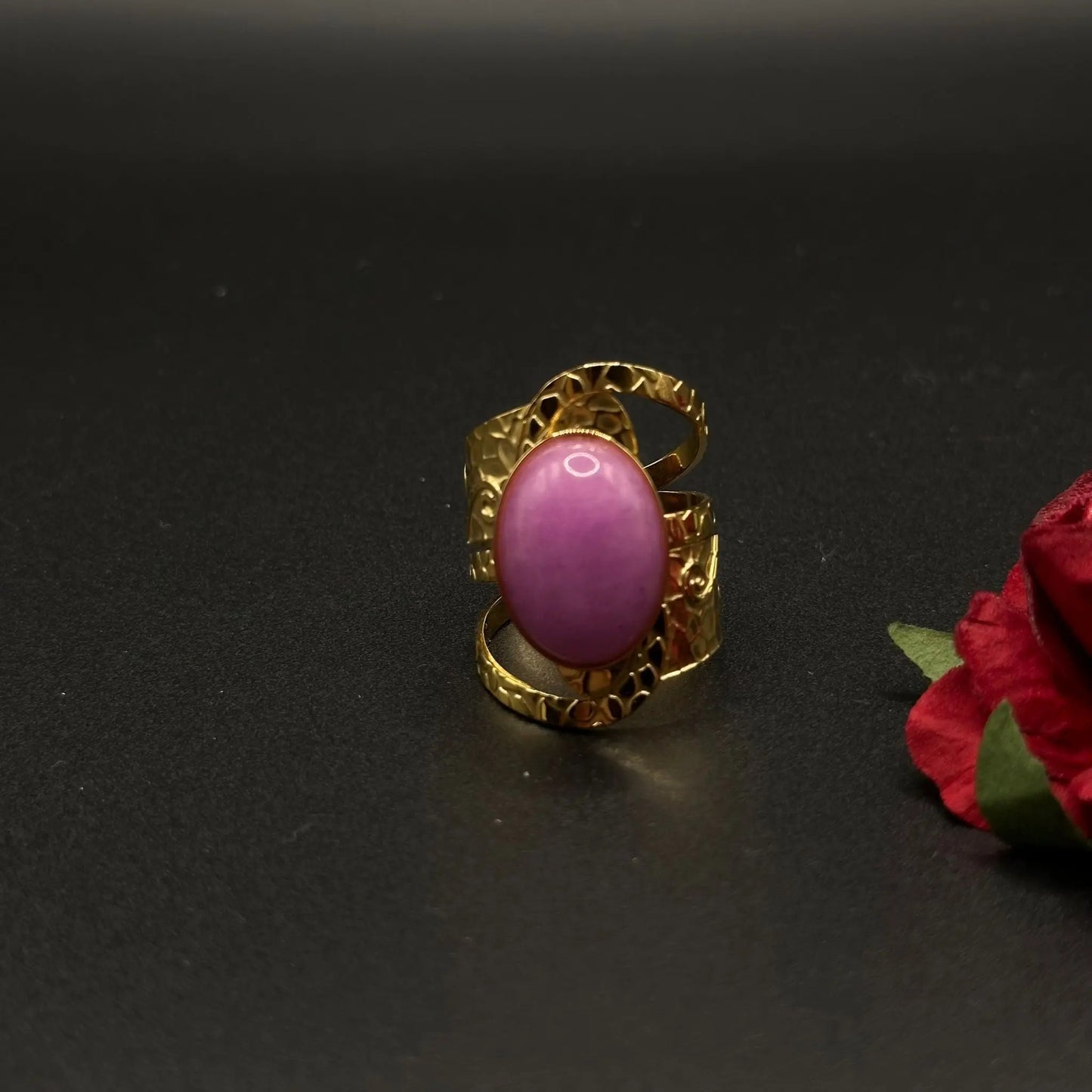 Bague Cabochon Ovale Rose - Chimane Accesories