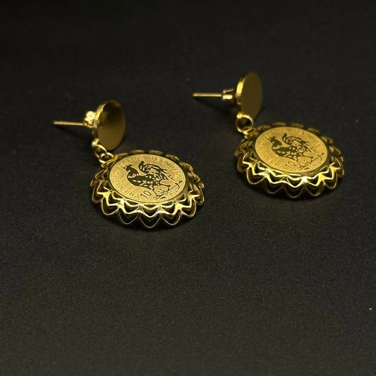 Boucles d’oreilles médaillon vintage doré - Chimane Accesories