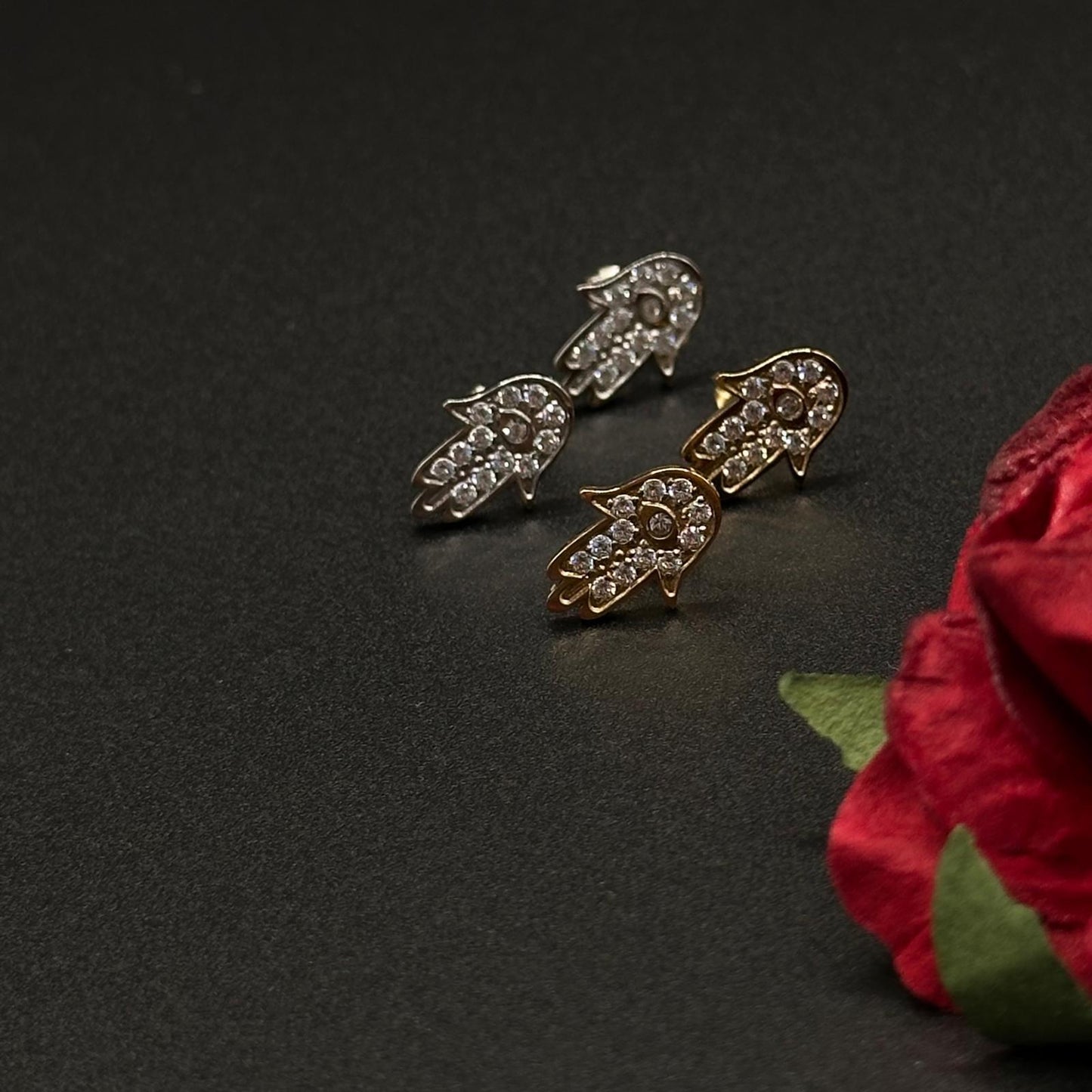 Boucles d’oreilles – khamsa argent,doré
