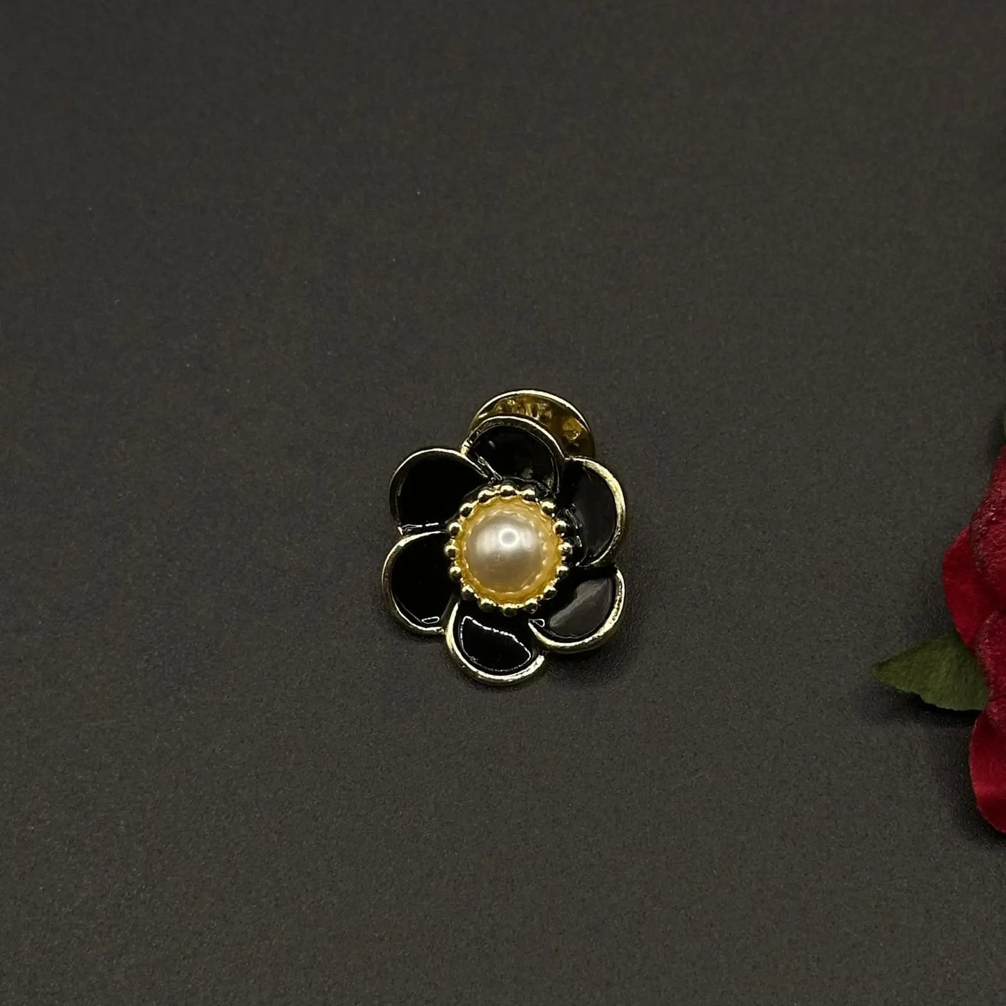 Broche Camélia Perlé Noir - Chimane Accesories