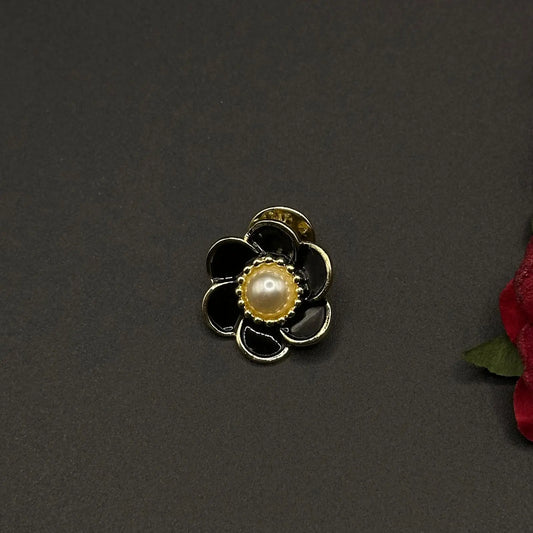 Broche Camélia Perlé Noir - Chimane Accesories