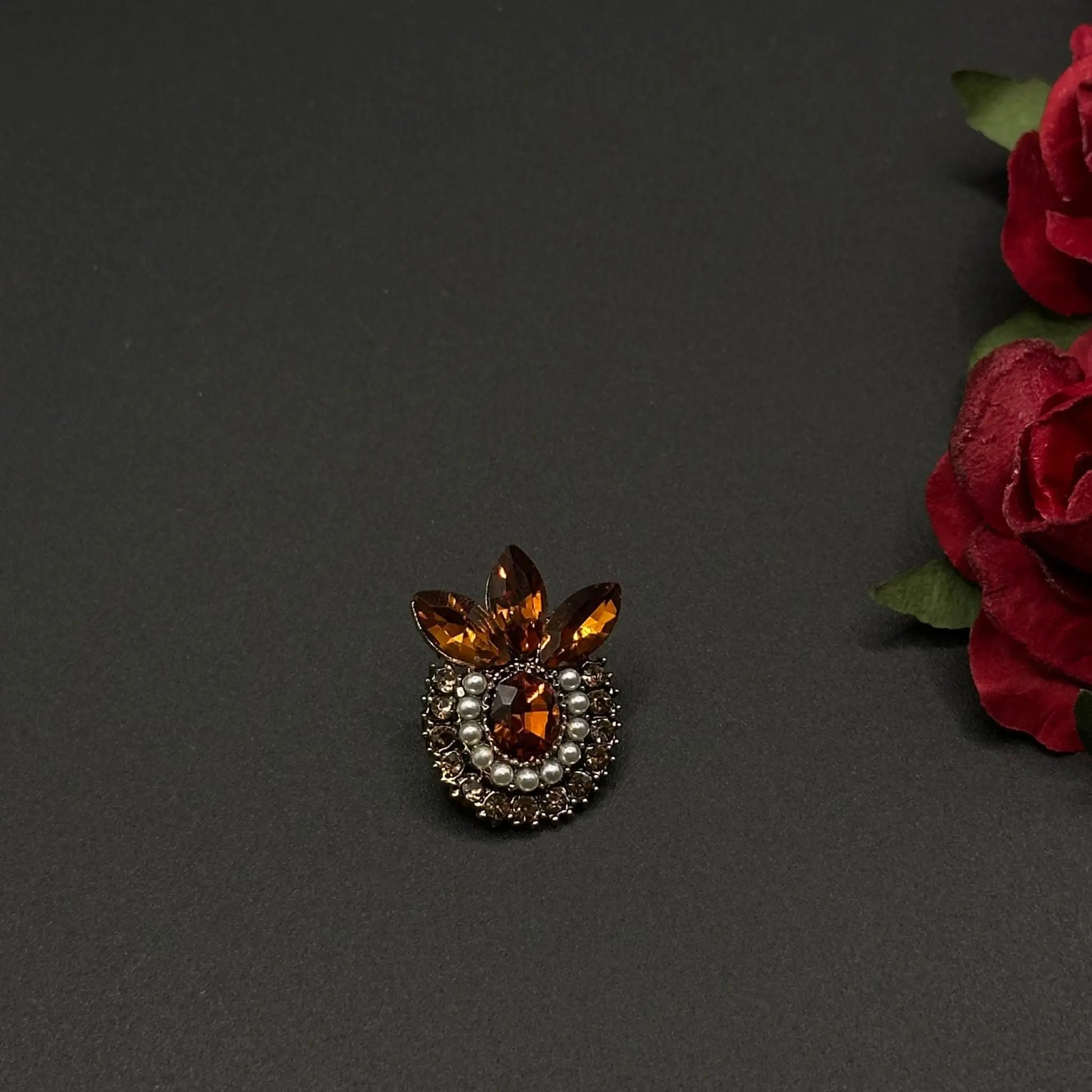 Broche Fleur Ambre & Perles - Chimane Accesories