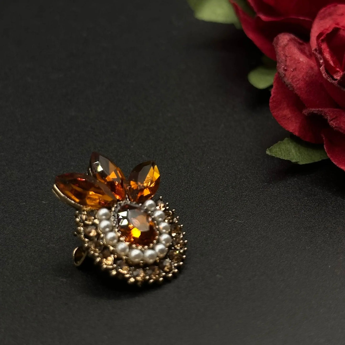 Broche Fleur Ambre & Perles - Chimane Accesories