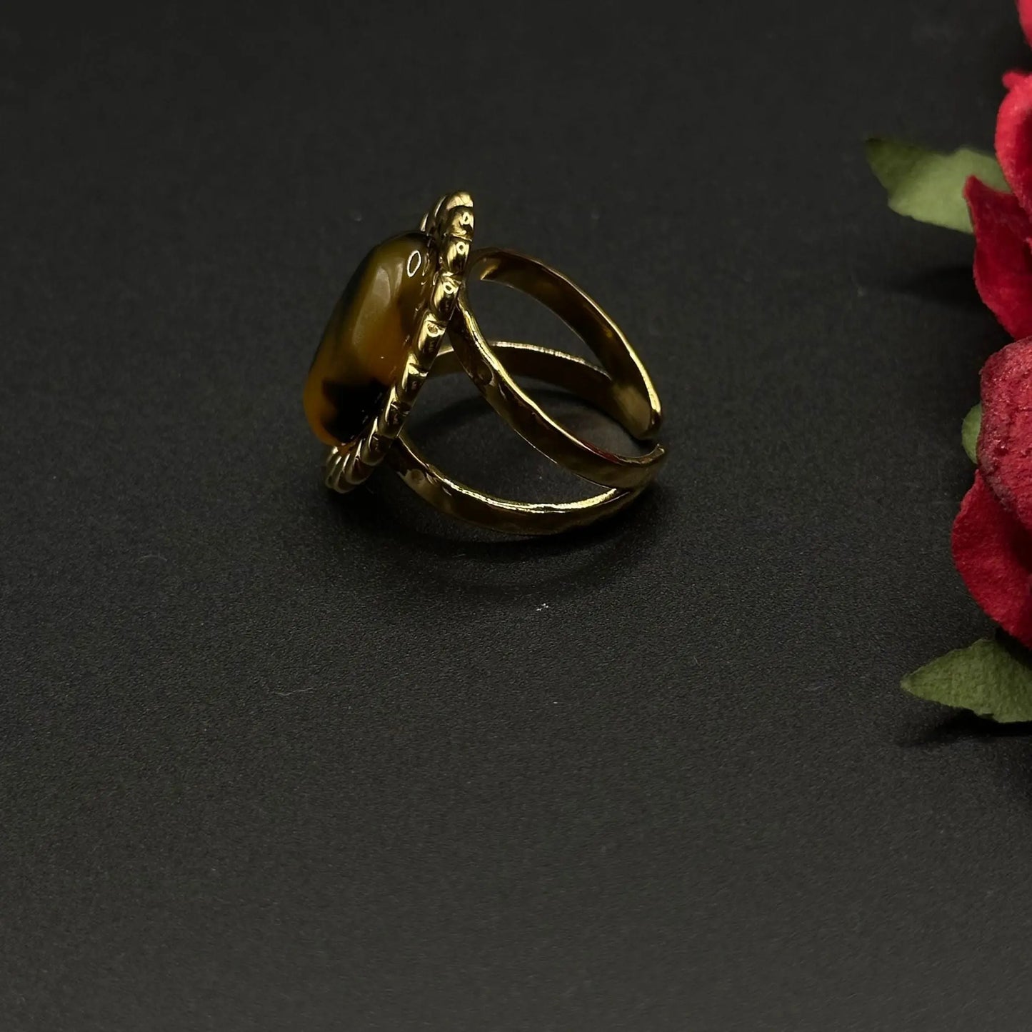 Bague Cabochon Coeur Tigré - Chimane Accesories