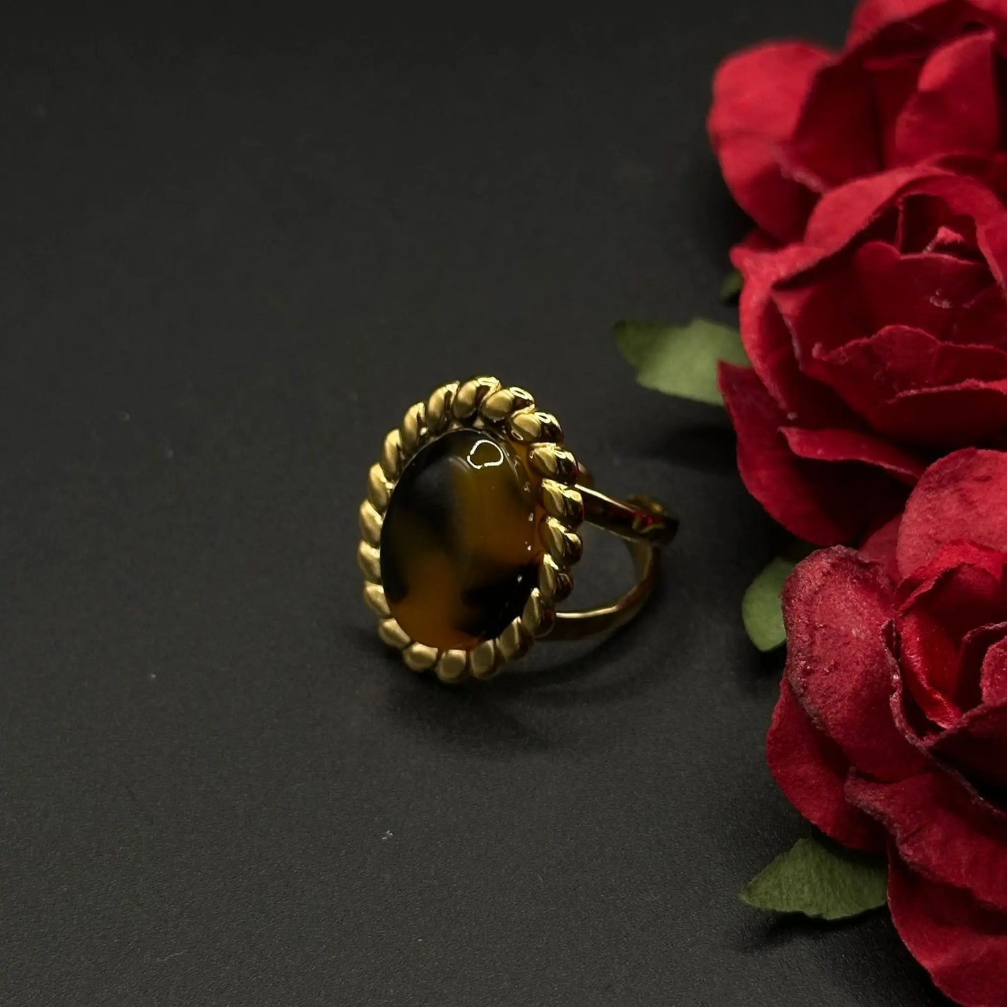 Bague Cabochon Coeur Tigré - Chimane Accesories