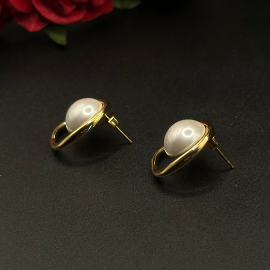 Boucles d’oreilles perle anneau doré