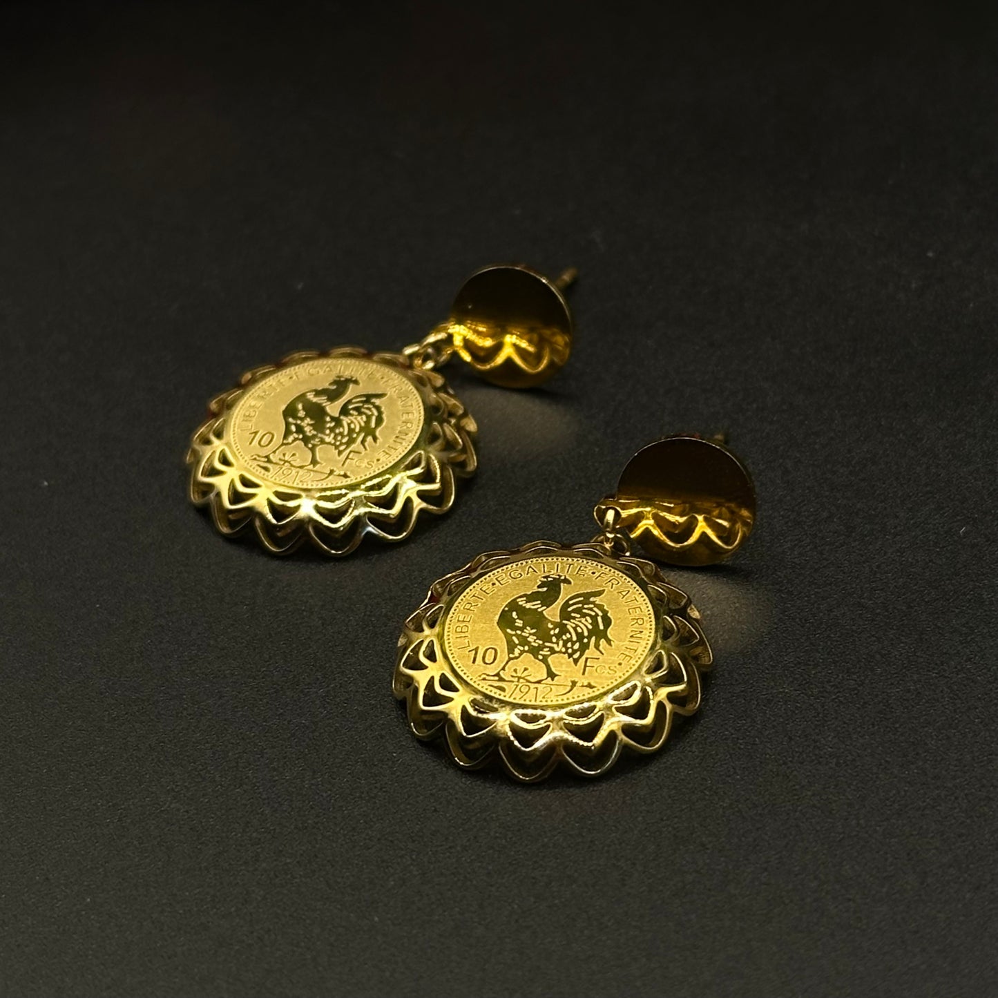 Boucles d’oreilles médaillon vintage doré